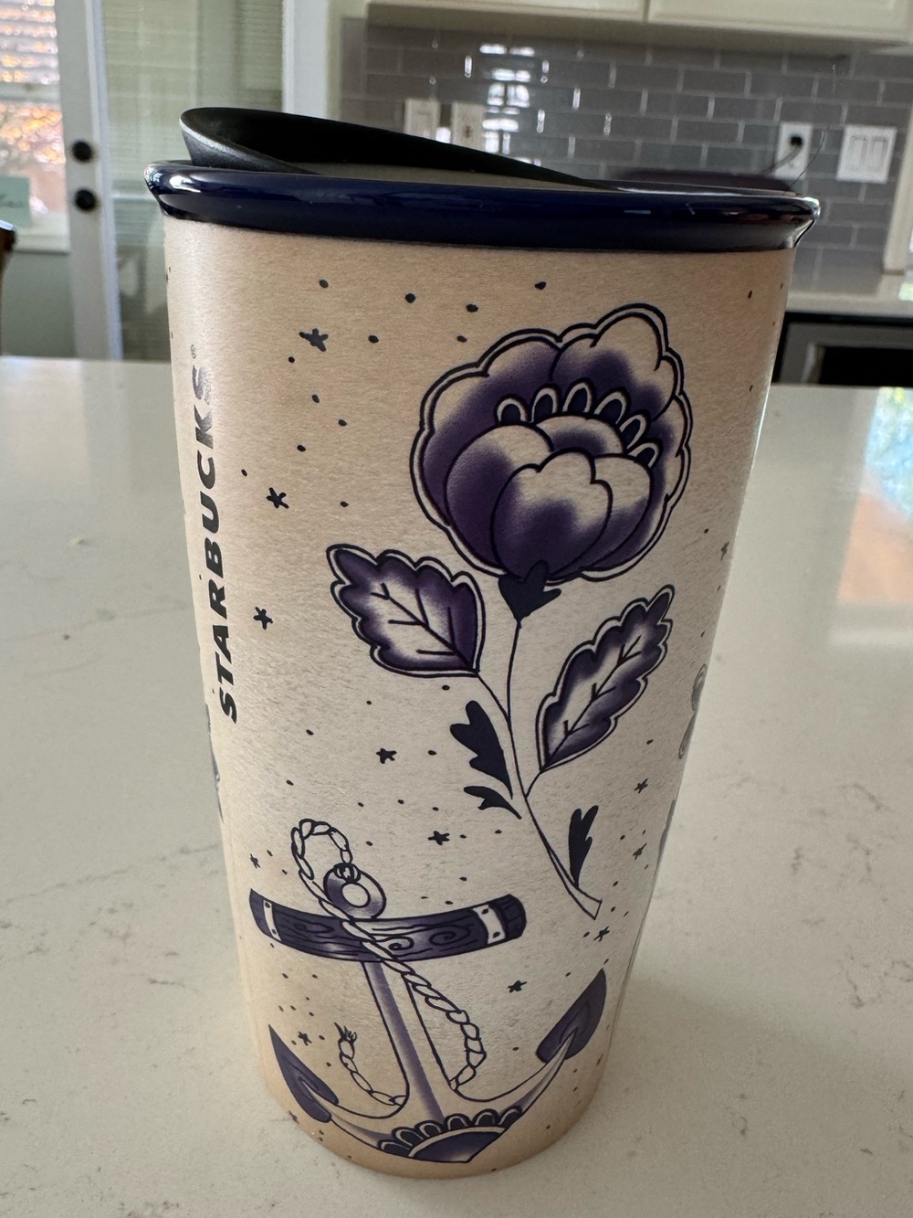 Starbucks 2016 Sailor Blue Mermaid Siren Tattoo Ceramic 12oz Travel Tumbler - Picture 7 of 9